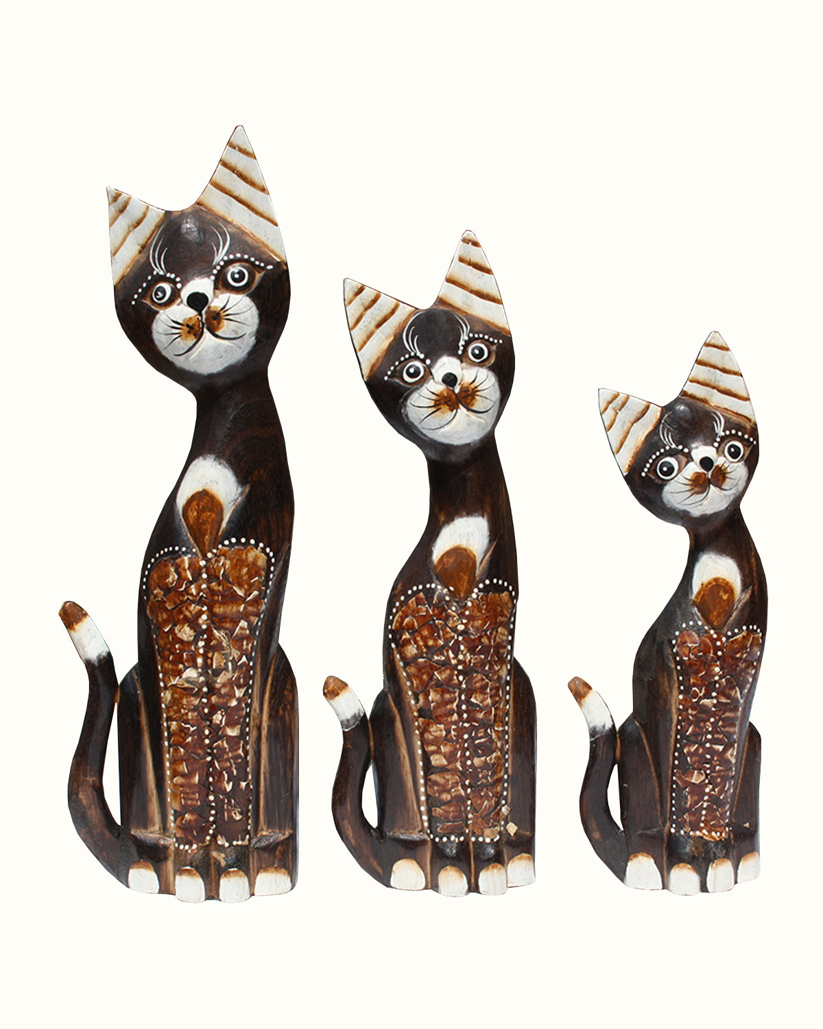 6359_1 GATTI LEGNO SCURO E ORECCHIE BIANCHE ( CM 30-35-40 )