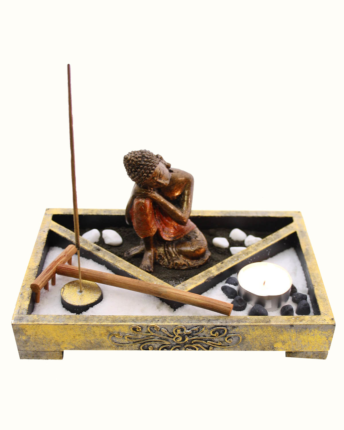 7775_1 GIARDINO ZEN DECAPATO CON ORO E DIVINITA' RETTANGOLARE