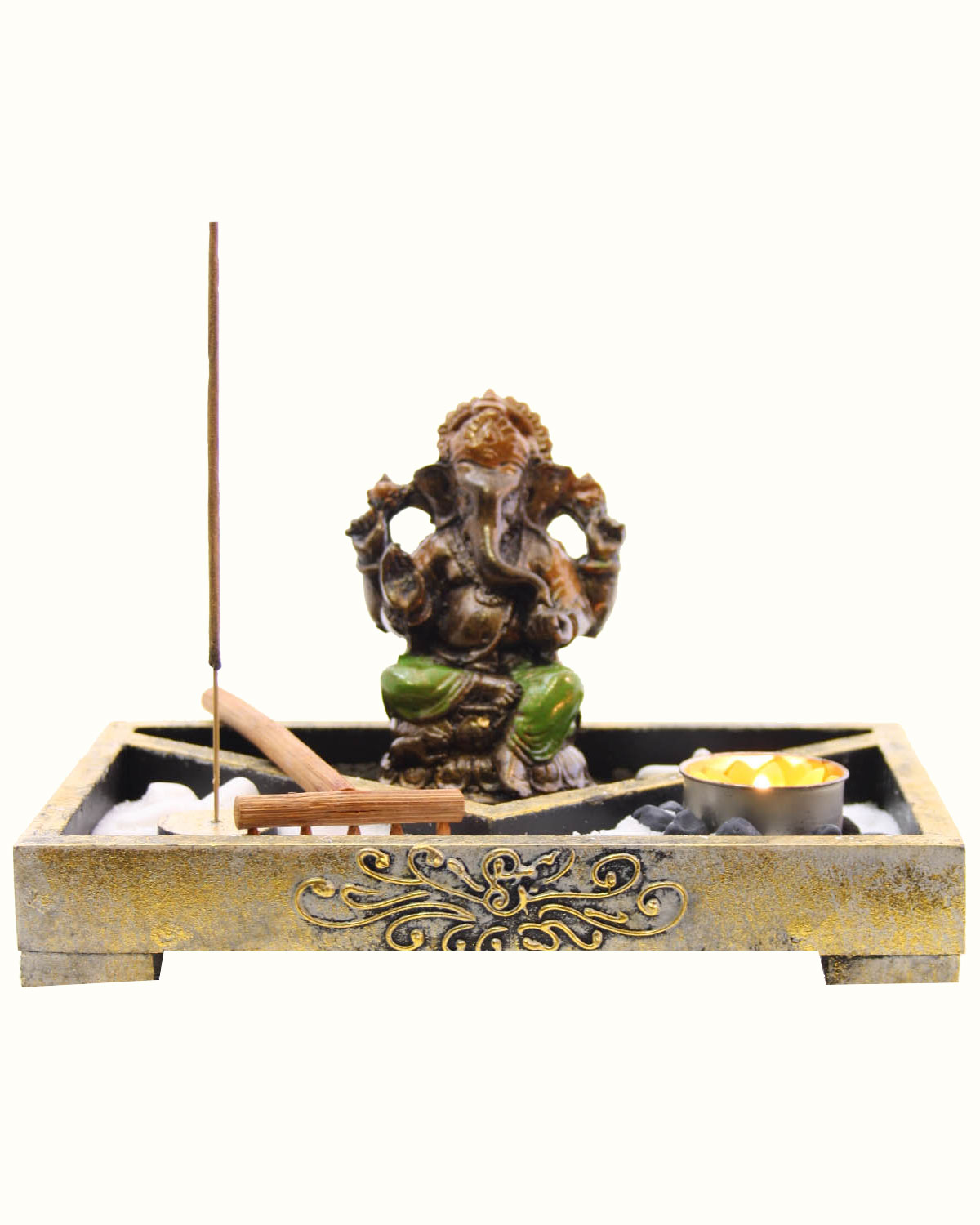 7775_2 GIARDINO ZEN DECAPATO CON ORO E DIVINITA' RETTANGOLARE