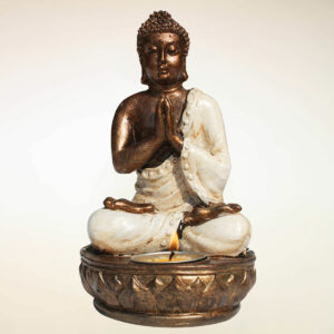 BUDDHA IN RESINA CON PORTACANDELE ( H CM 16 )