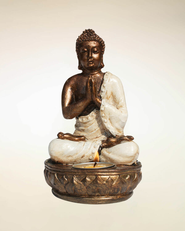 BUDDHA IN RESINA CON PORTACANDELE ( H CM 16 )