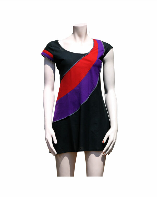 VESTITO CORTO IN COTONE NERO CON MEZZI CERCHI COLORATI