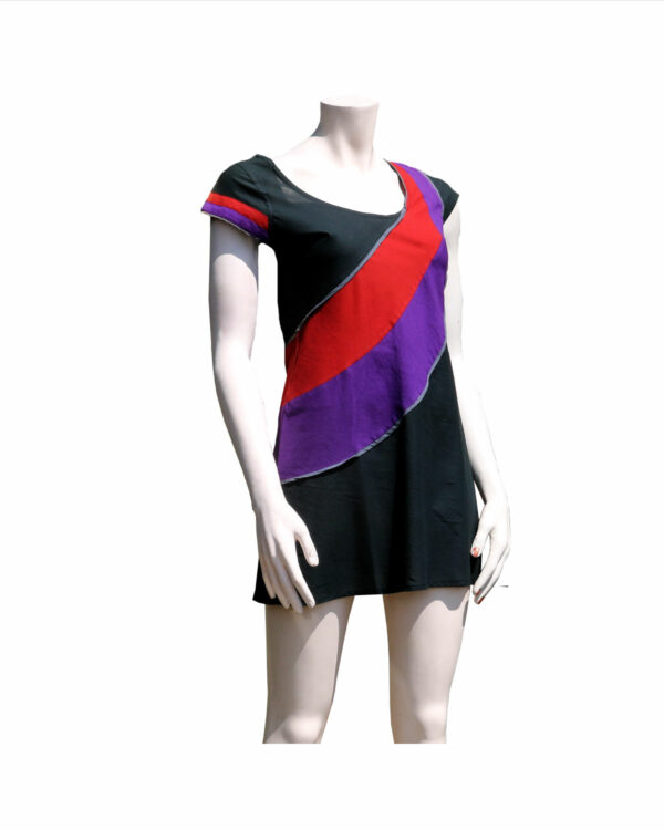 VESTITO CORTO IN COTONE NERO CON MEZZI CERCHI COLORATI