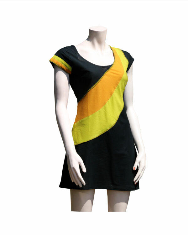 VESTITO CORTO IN COTONE NERO CON MEZZI CERCHI COLORATI