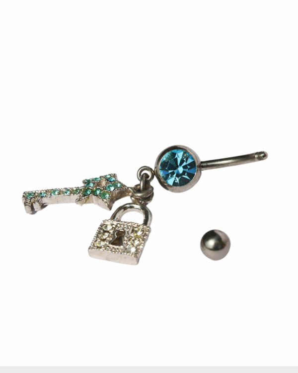 PIERCING GIOIELLO PER OMBELICO IN ACCIAIO CHIRURGICO CON BRILLANTINI CHIAVE E STELLA MM 1,6