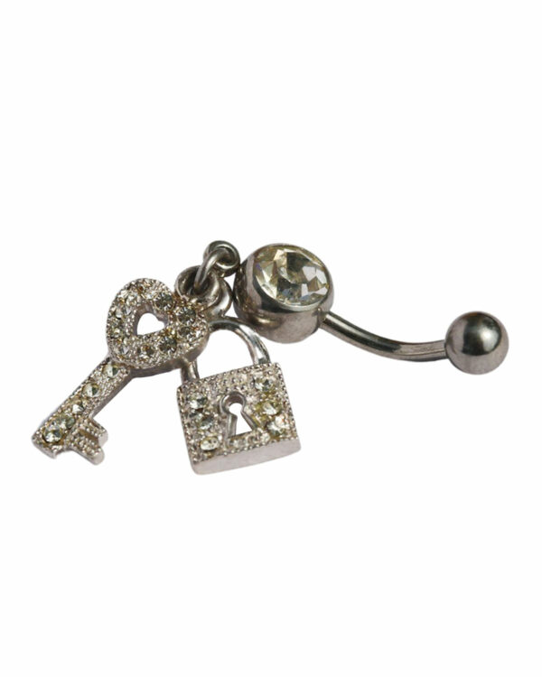 PIERCING GIOIELLO PER OMBELICO IN ACCIAIO CHIRURGICO CON BRILLANTINI CHIAVE E STELLA MM 1,6