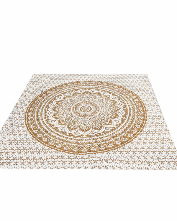 COPRILETTO MATRIMONIALE MANDALA BIANCO CON ORO O ARGENTO