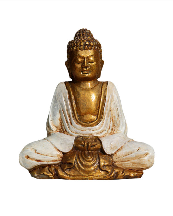 BUDDHA IN RESINA DIPINTA MEDITAZIONE BIANCO CM 15