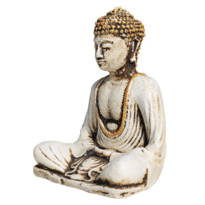 BUDDHA IN RESINA DIPINTA MEDITAZIONE BIANCO CM 15