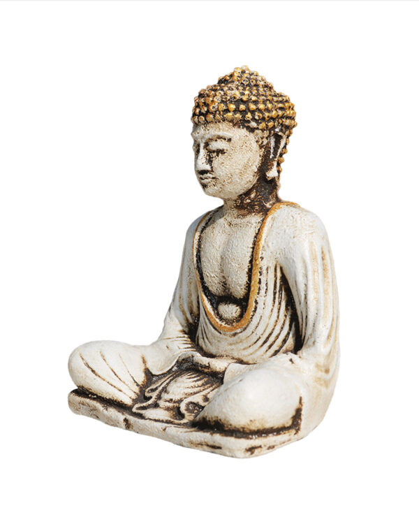 BUDDHA IN RESINA DIPINTA MEDITAZIONE BIANCO CM 15