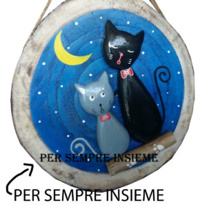 PANNELLO ROTONDO DUE GATTINI SINUOSI E LUNA