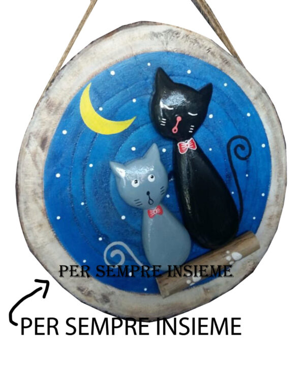 PANNELLO ROTONDO DUE GATTINI SINUOSI E LUNA