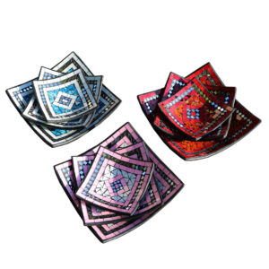 VASSOI CON MOSAICO DI SPECCHIETTI QUADRATI ( set 3 pz.)