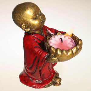 BUDDHA IN RESINA DIPINTA BAMBINO CON PORTACANDELE CM 15