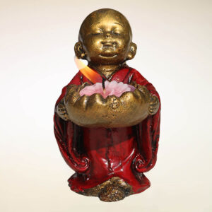 BUDDHA IN RESINA DIPINTA BAMBINO CON PORTACANDELE CM 15