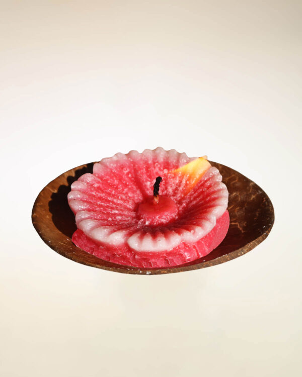 CANDELE FIORE SU PIATTINO DI COCCO