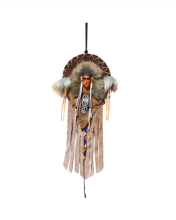 VISO CON COPRICAPO INDIANI  D'AMERICA IN PELLE CON PIUMAGGI