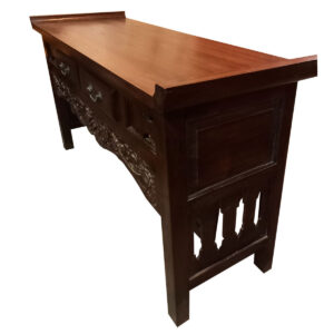 SCRIVANIA CON INTARSI ED INTAGLI IN LEGNO DI TEAK