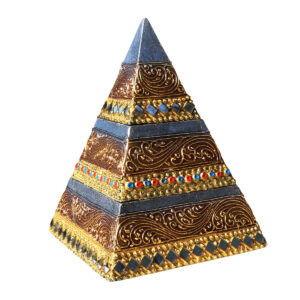 SCATOLA PORTAGIOIE A PIRAMIDE DECORATA CON SPECCHIETTI (CM 25)