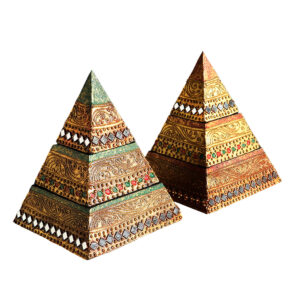 SCATOLA PORTAGIOIE A PIRAMIDE DECORATA CON SPECCHIETTI (CM 25)