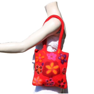 BORSA IN LANA COTTA CON FIORI DISEGNATI MULTICOLORE