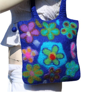 BORSA IN LANA COTTA CON FIORI DISEGNATI MULTICOLORE