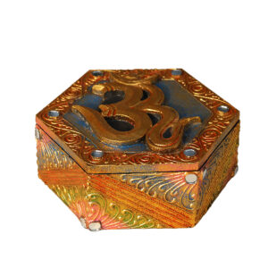 SCATOLA ESAGONALE PICCOLA CON OM DORATE