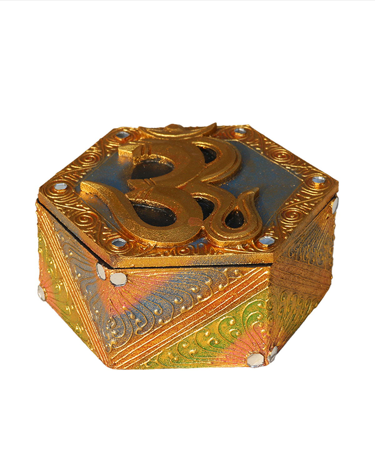 8527 SCATOLA ESAGONALE GRANDE CON OM DORATE