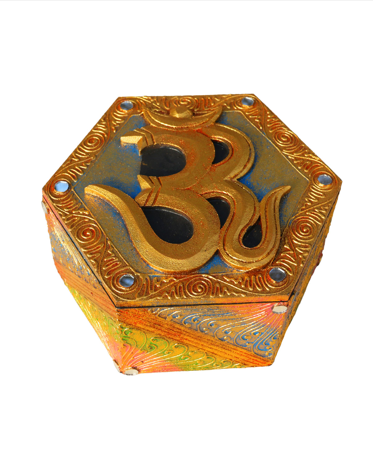 8527_1 SCATOLA ESAGONALE GRANDE CON OM DORATE