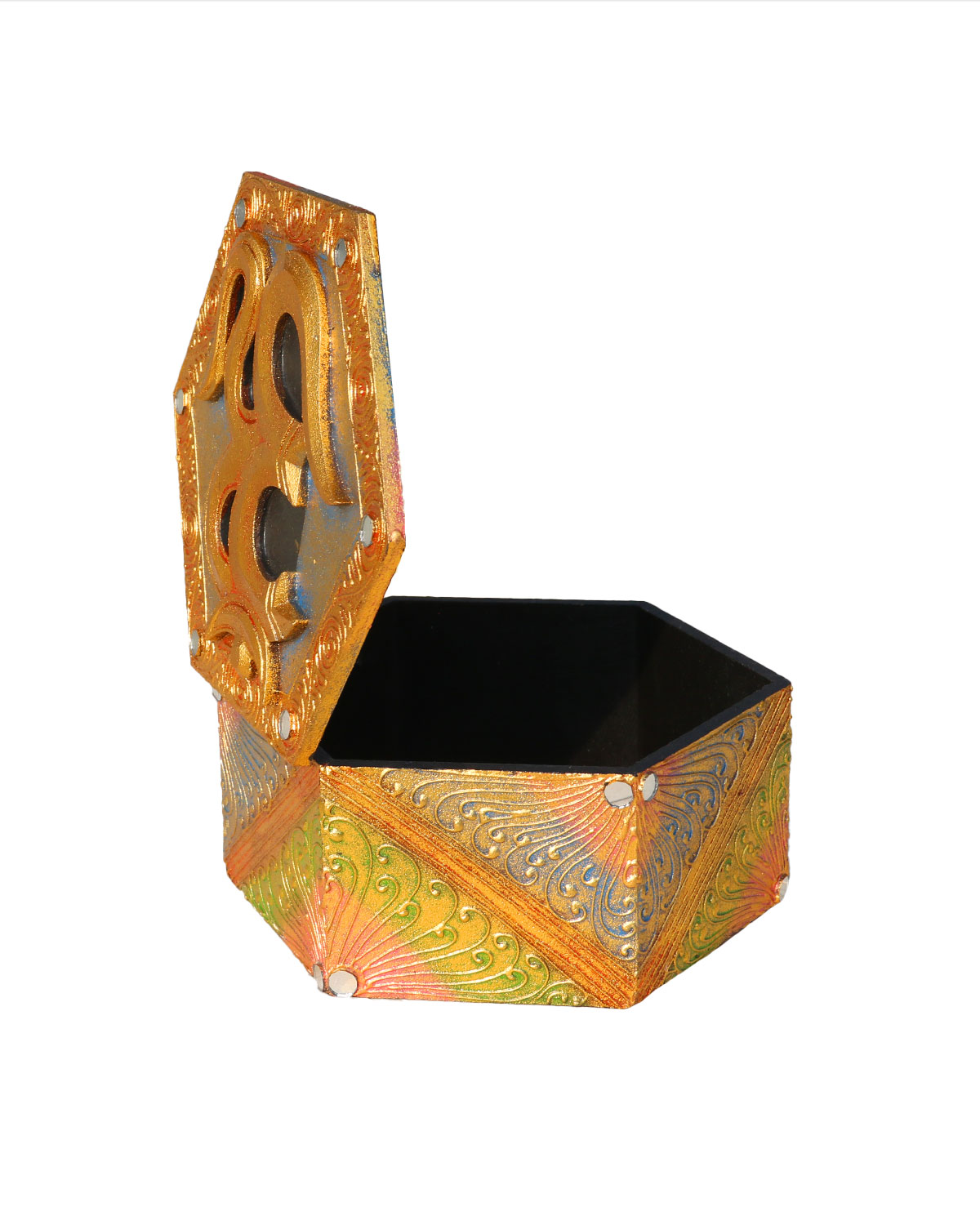 8527_2 SCATOLA ESAGONALE GRANDE CON OM DORATE