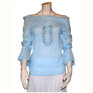 CAMICIA CREP CON ELASTICI E RICAMI