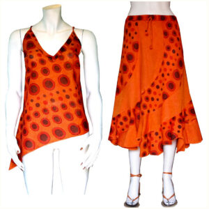 GONNA LUNGA CON TOP TINTA UNITA CON CERCHI E VOLANT