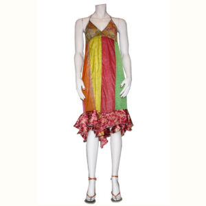 VESTITO CORTO OLD SARI PATCHWORK CON BALZE