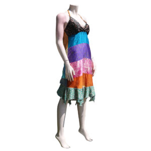 VESTITO CORTO OLD SARI PATCHWORK CON BALZE