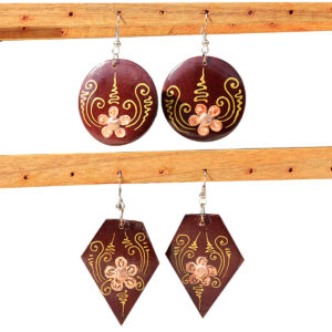 ORECCHINI IN LEGNO CON DECORI ORO E RAME